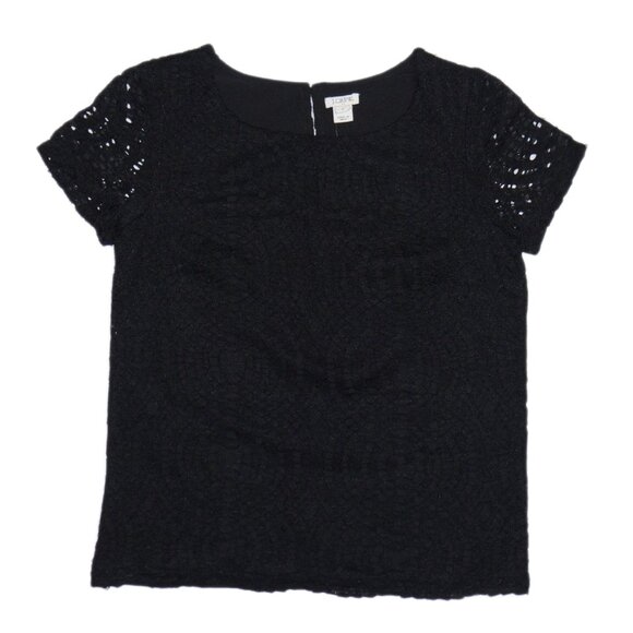 J. Crew Factory Women's Black Lace Overlay Short Sleeved Scoop Neck Top Size 2 - Picture 1 of 6